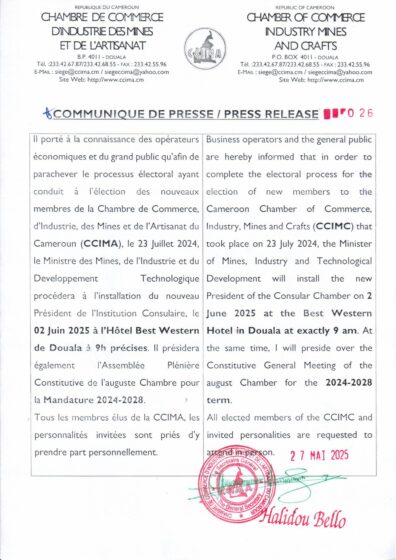 COMMUNIQUE DE PRESSE / PRESS RELEASE N° 026 du 27 Mai 2025