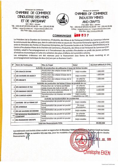 COMMUNIQUE N° 037