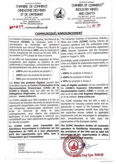 COMMUNIQUE / ANNOUNCEMENT                               APE : SEPTIEME ANNEE DE DEMANTELEMENT TARIFAIRE